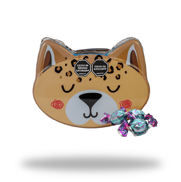 Estuche Kitty Caritas con chocolates modelo leopardo